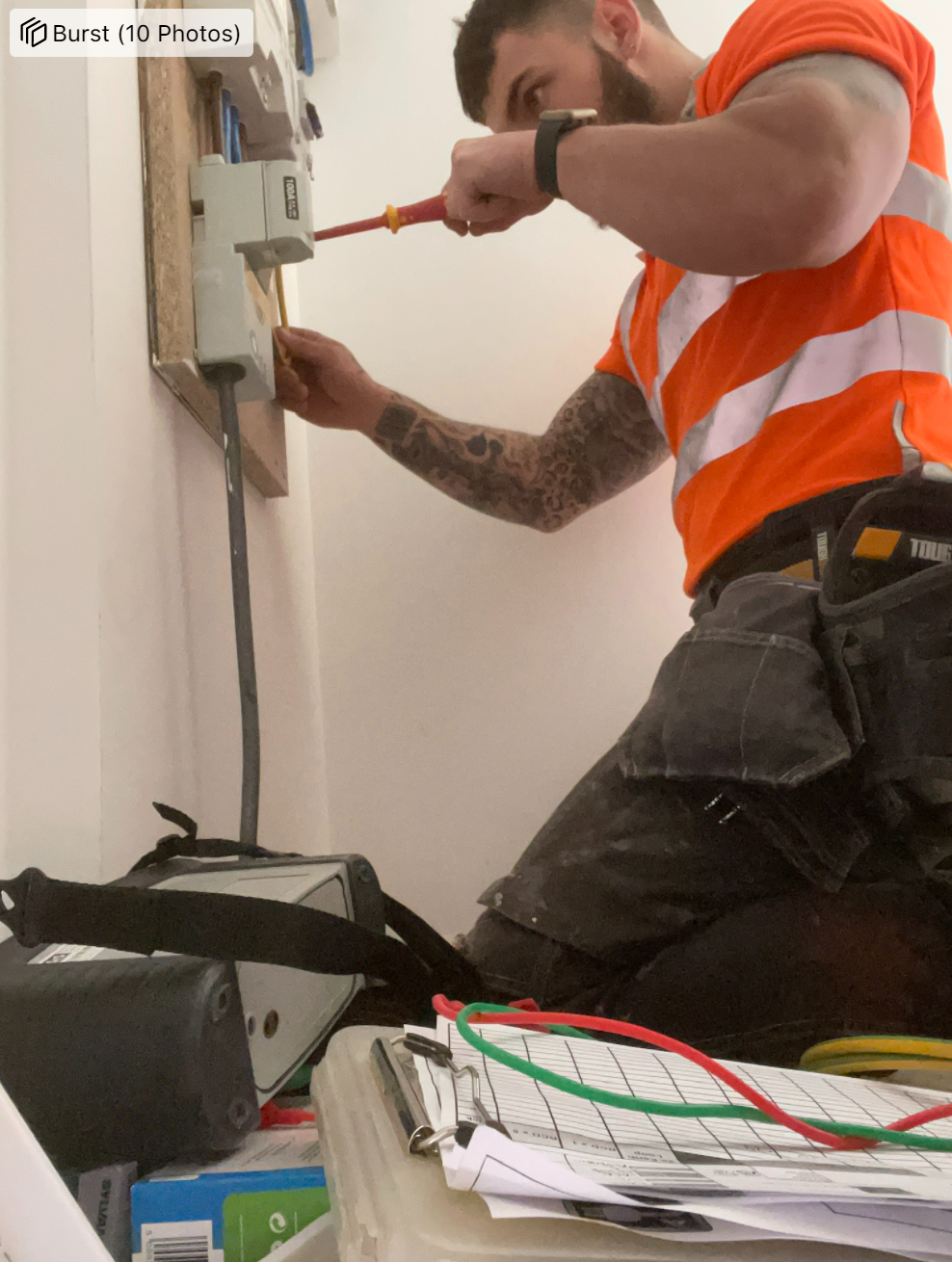 Isaac carrying out electrical work